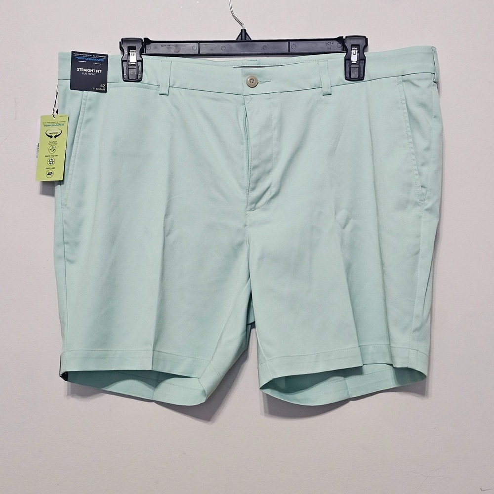 Men's Shorts 38 X 7 Mint Green Straight Fit Flat Front Performance Stretch 0983